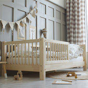 Lit 90x190 barrière et sommier inclus pieds 10 cm Sybil Bois