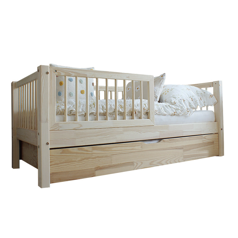 Lit 90x190 barrière sommier et tiroir inclus Sybil Bois - vue 2