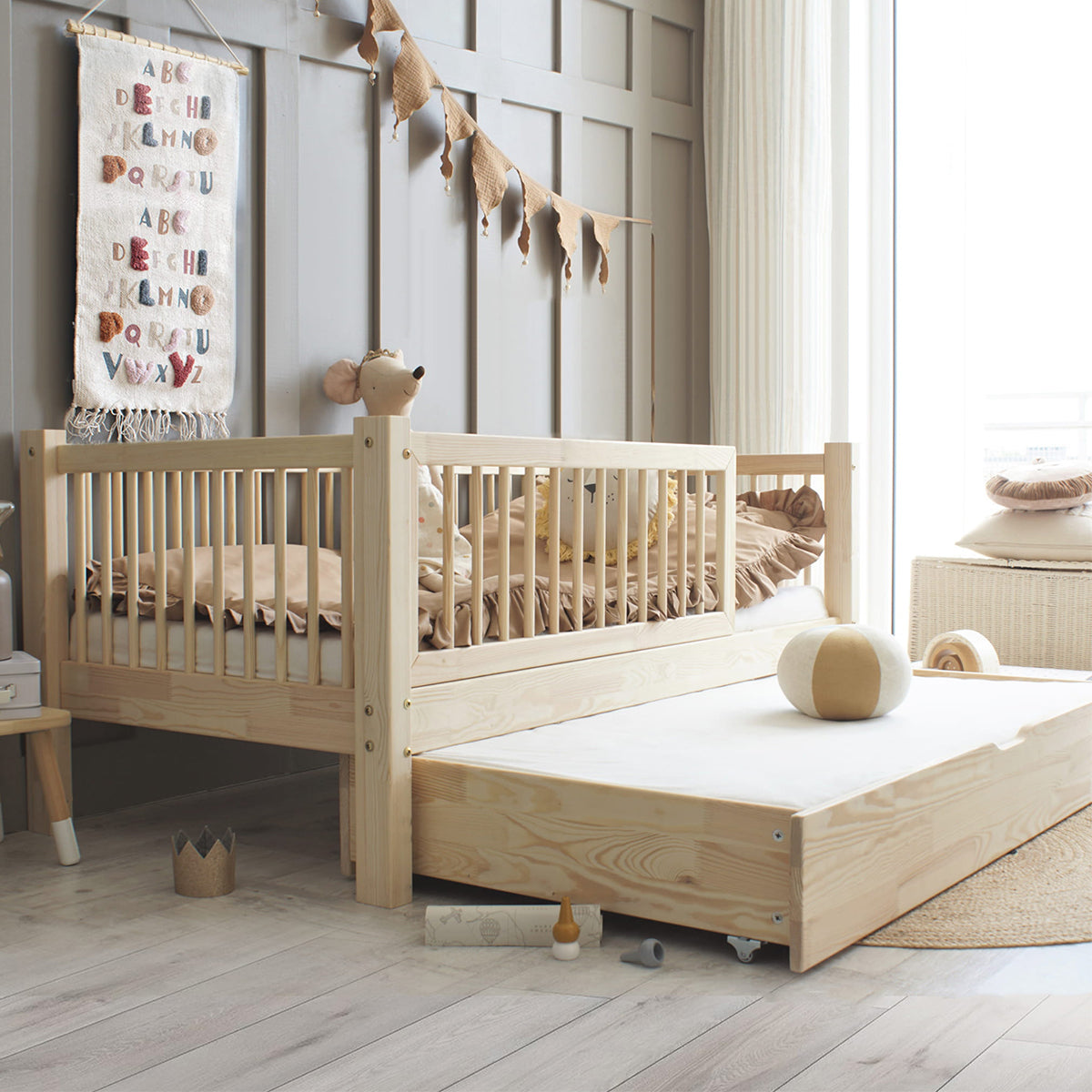 Lit 90x190 barrière sommier et tiroir inclus Sybil Bois - vue 4