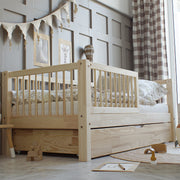 Lit 90x190 barrière sommier et tiroir inclus Sybil Bois