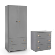 Commode 3 tiroirs et armoire 2 portes 2 tiroirs Littlesky by Klups Pauline Gris