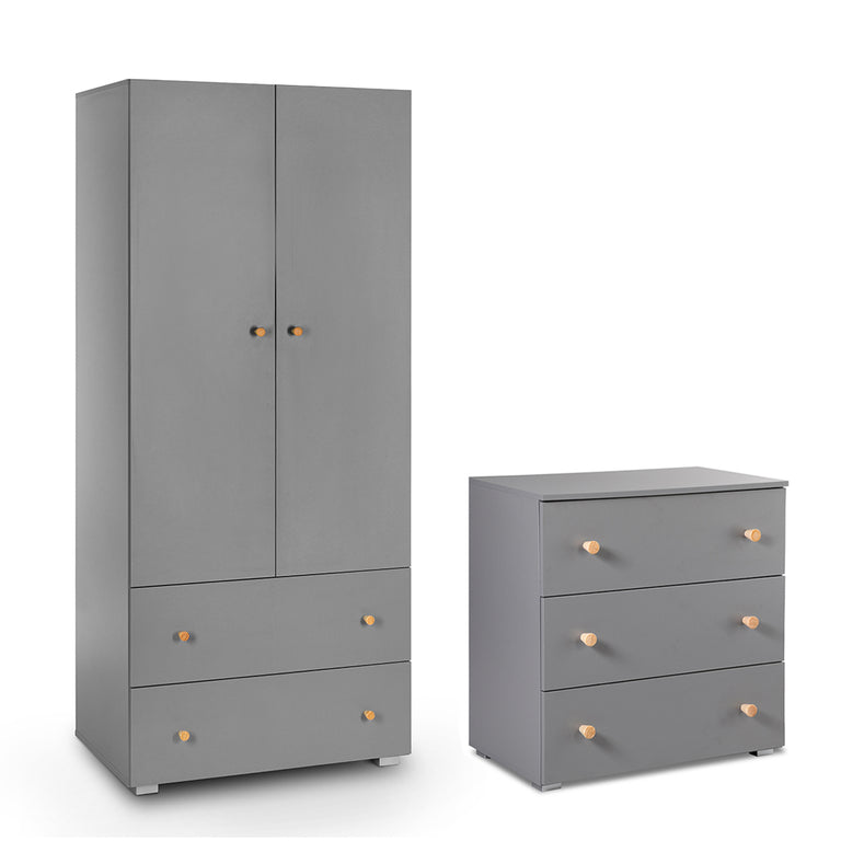 Commode 3 tiroirs et armoire 2 portes 2 tiroirs Littlesky by Klups Pauline Gris