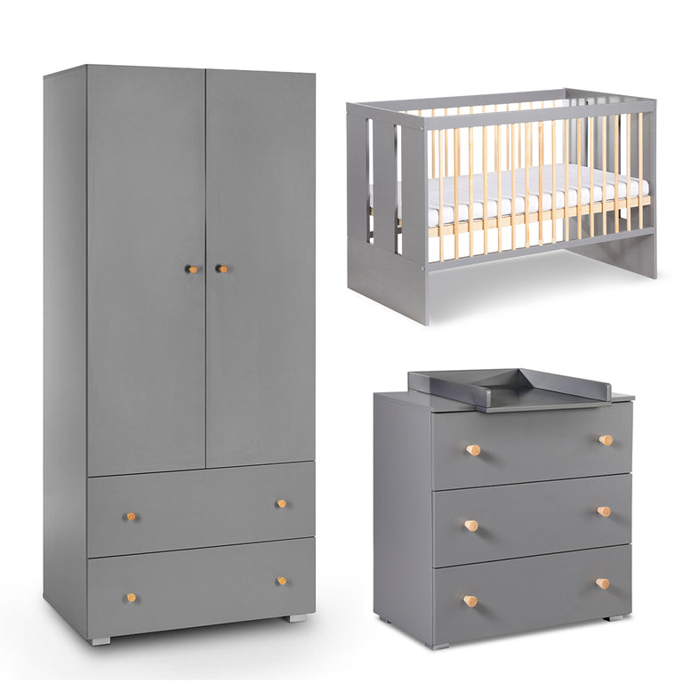 Chambre complète lit bébé - commode à langer et armoire Littlesky by Klups Pauline Gris - vue 2