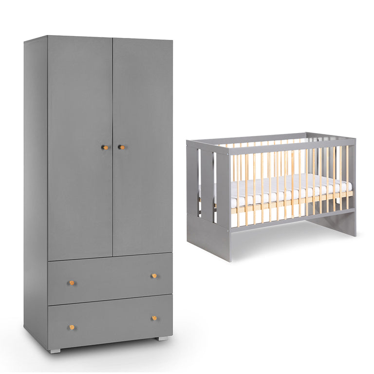 Lit bébé et armoire 2 portes 2 tiroirs Littlesky by Klups Pauline Gris