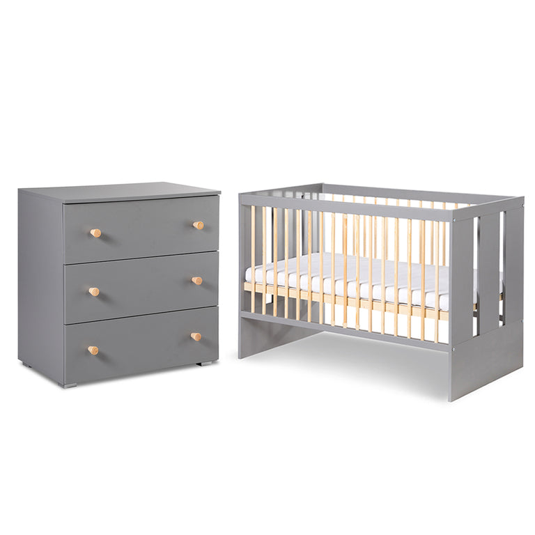 Lit bébé et commode 3 tiroirs Littlesky by Klups Pauline Gris