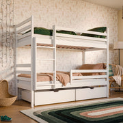 Lit superposé 90x200 sommier et tiroirs inclus Léo Blanc