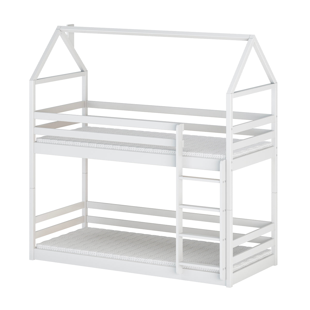 Lit cabane superposé 90x200 au sol sommiers inclus Louis Blanc - vue 2