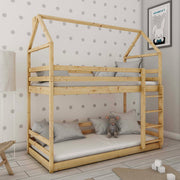 Lit cabane superposé 90x200 au sol sommiers inclus Louis Bois