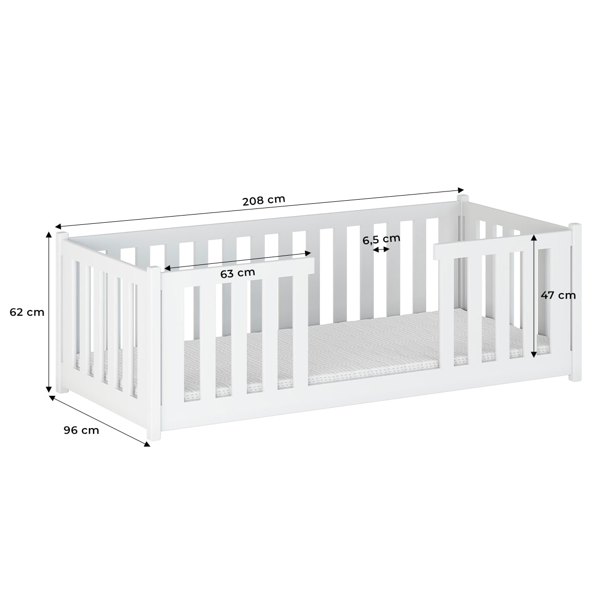 Lit au sol 90x200 sommier inclus Ninon Blanc - vue 3