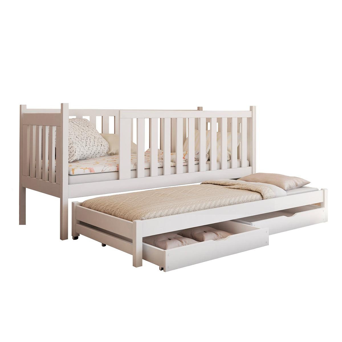 Lit 90x200 sommiers lit gigogne et tiroirs inclus Remy Blanc - vue 2