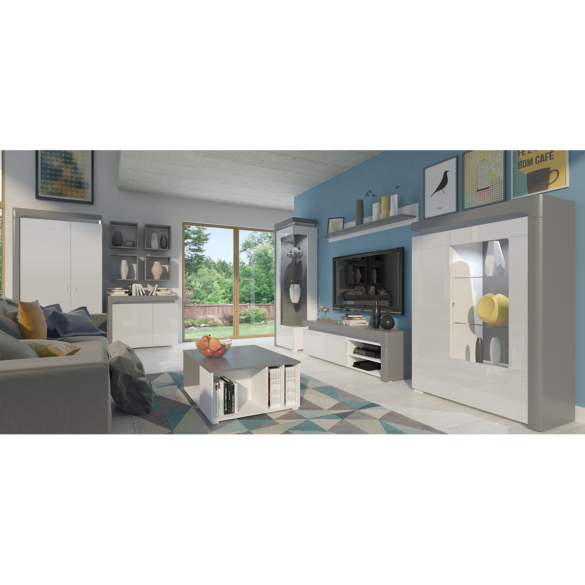 Buffet 2 portes 4 tiroirs LED inclus Teo Blanc et Gris - vue 4