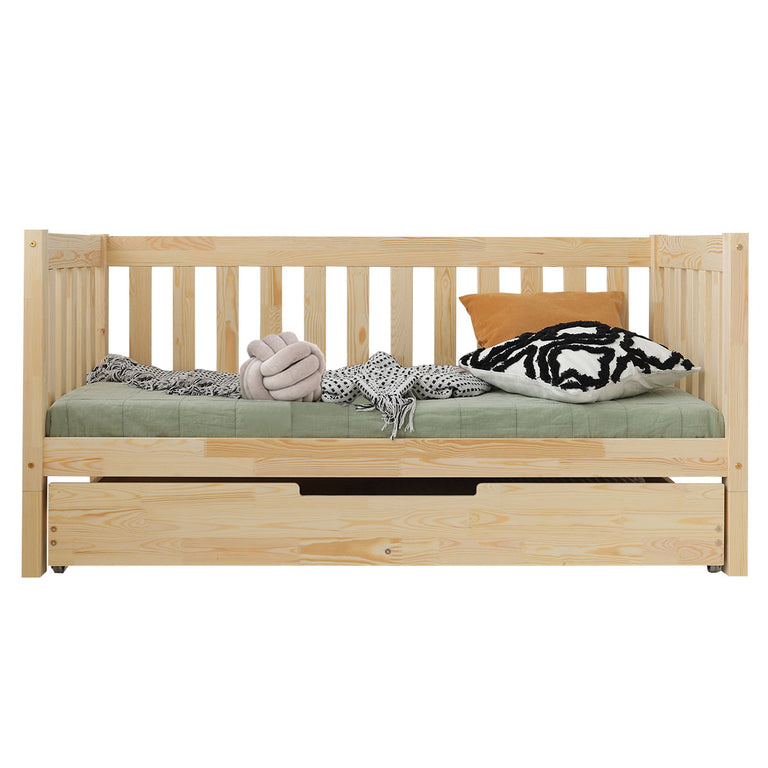 Lit banquette 90x200 sommier et tiroir inclus Thelma Bois - vue 2
