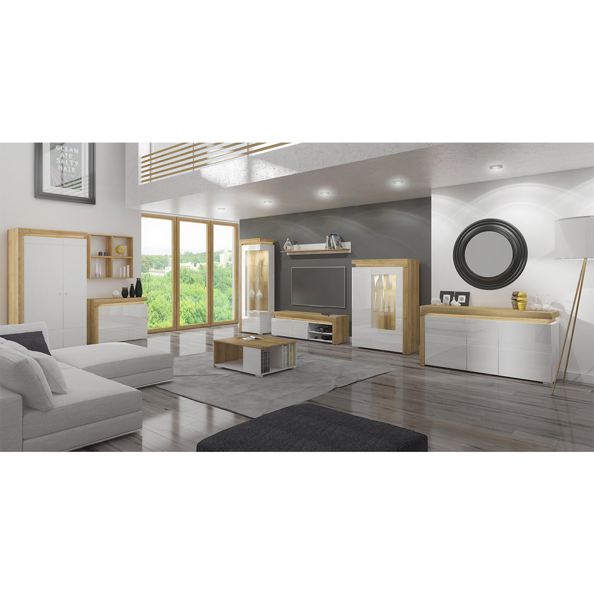 Buffet 2 portes LED inclus Teo Blanc et Bois - vue 4