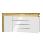 Buffet 2 portes 4 tiroirs LED inclus Teo Blanc et Bois