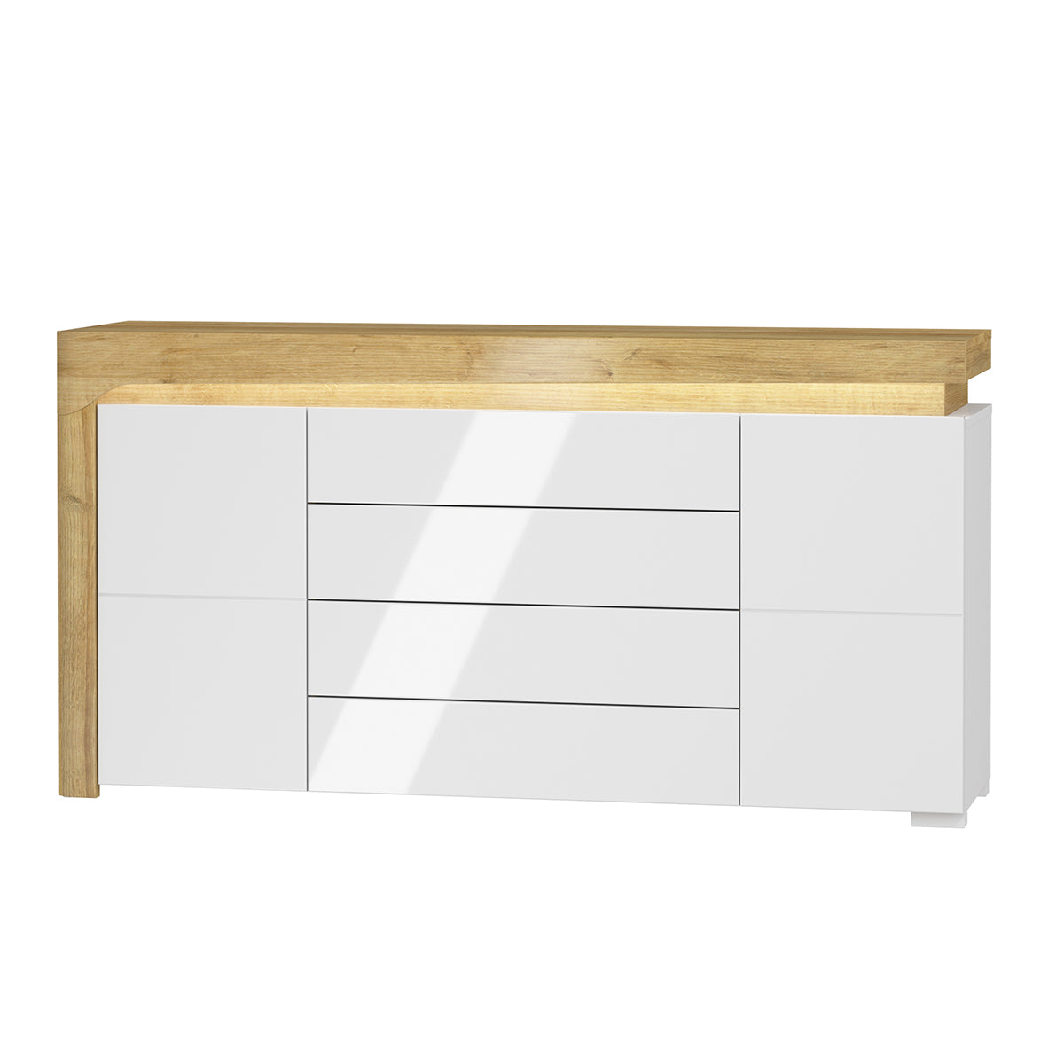 Buffet 2 portes 4 tiroirs LED inclus Teo Blanc et Bois