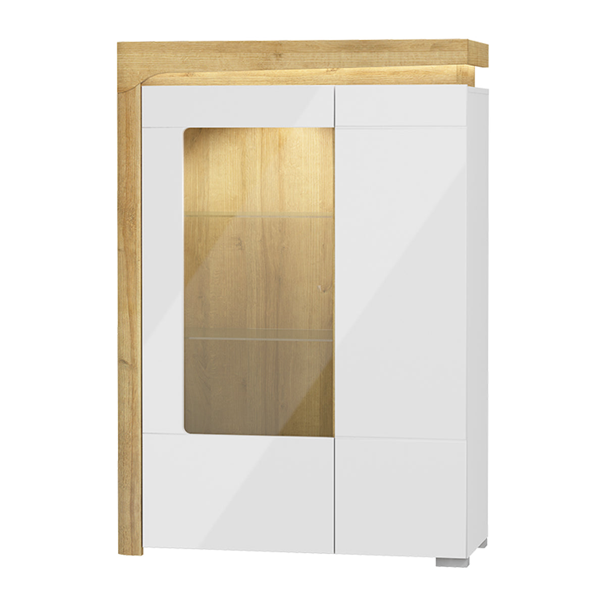 Vaisselier 2 portes gauche LED inclus Teo Blanc et Bois