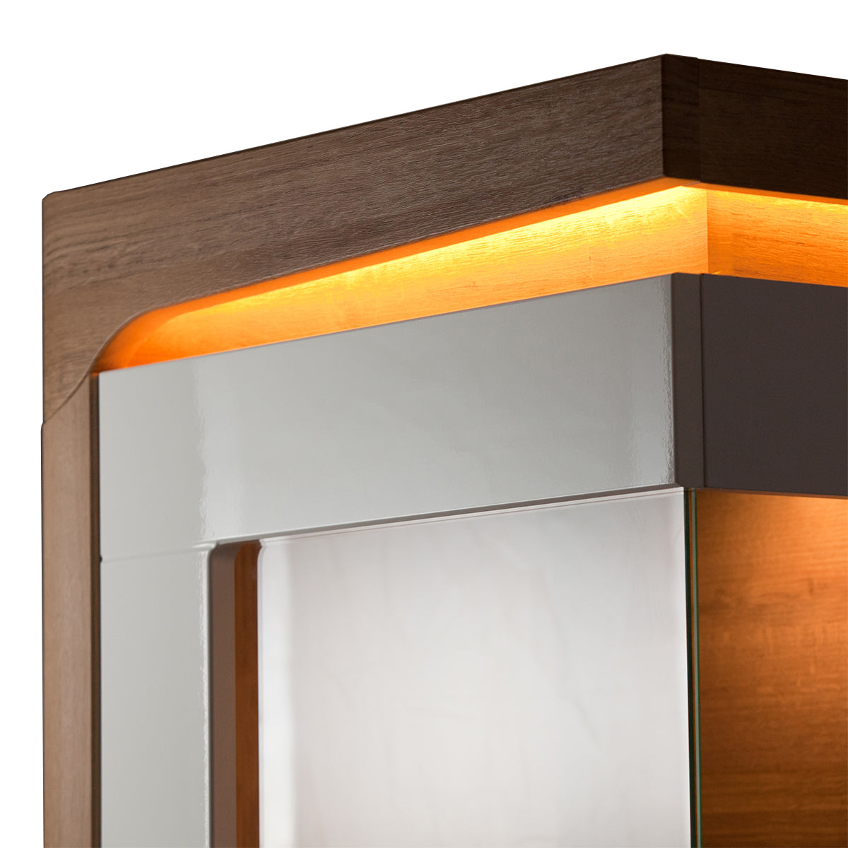 Vitrine 1 porte ouverture gauche LED inclus Teo Blanc et Bois - vue 3