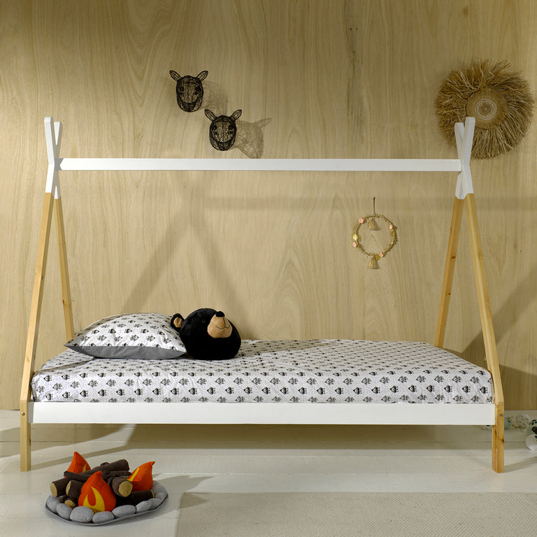 Lit tipi 90x200 sommier inclus Vipack - Bois et blanc - vue 3
