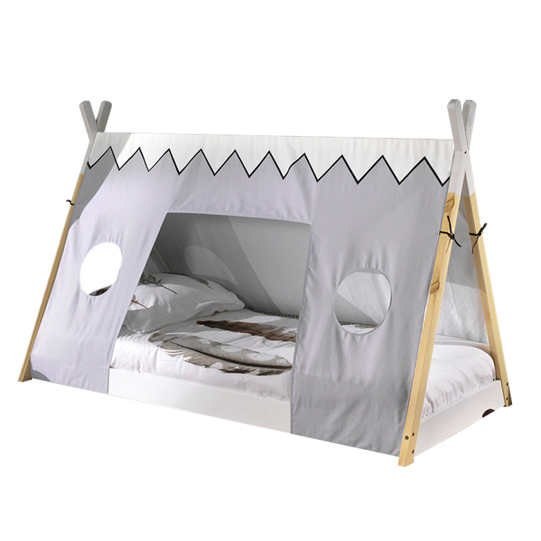 Lit tipi 90x200 sommier et housse inclus Vipack - Blanc et bois