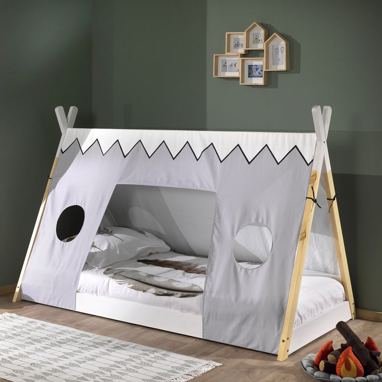 Lit tipi 90x200 sommier et housse inclus Vipack - Blanc et bois - vue 5