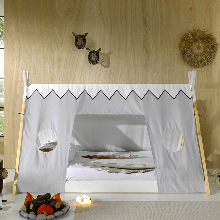 Lit tipi 90x200 sommier et housse inclus Vipack - Blanc et bois - vue 6