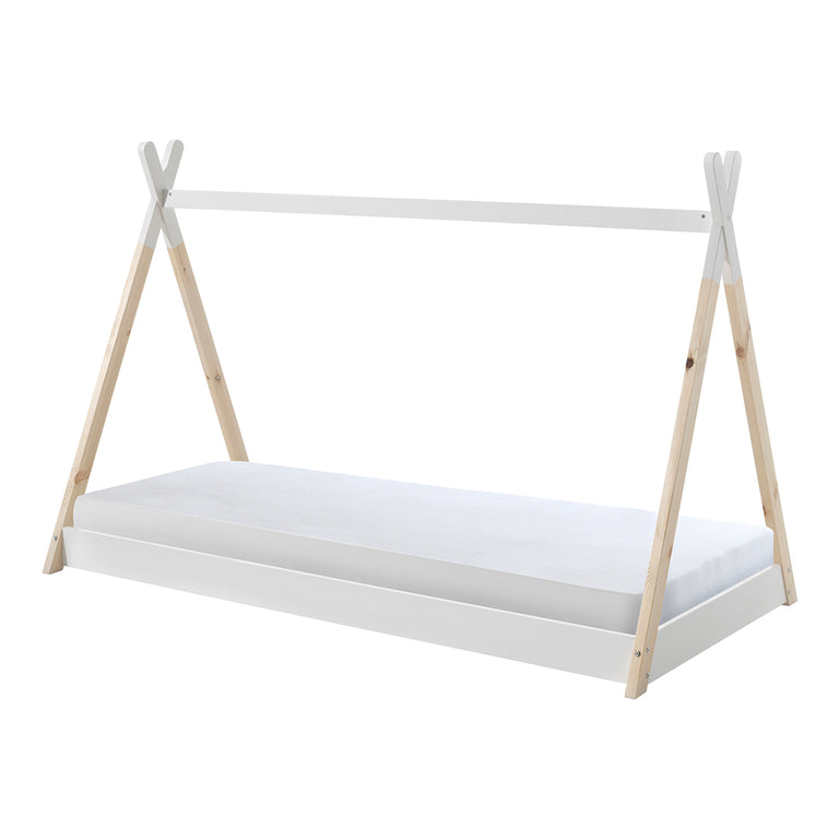 Lit tipi 90x200 sommier et housse inclus Vipack - Blanc et bois - vue 2