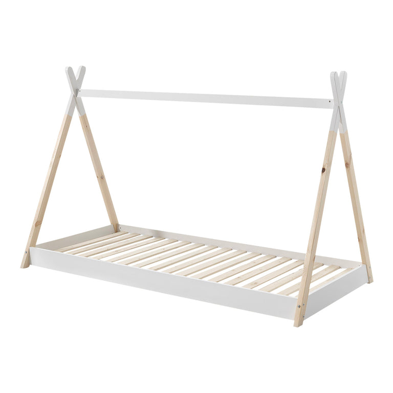 Lit tipi 90x200 sommier et housse inclus Vipack - Blanc et bois - vue 3