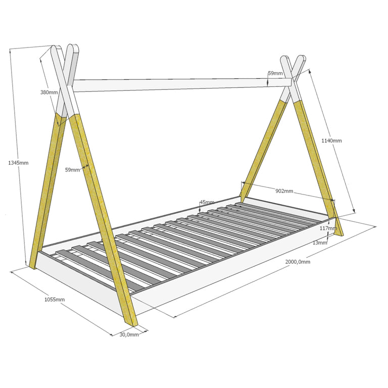 Lit tipi 90x200 sommier et housse inclus Vipack - Blanc et bois - vue 7