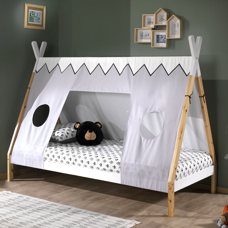 Lit tipi 90x200 sommier et housse inclus Vipack - Bois et blanc - vue 5