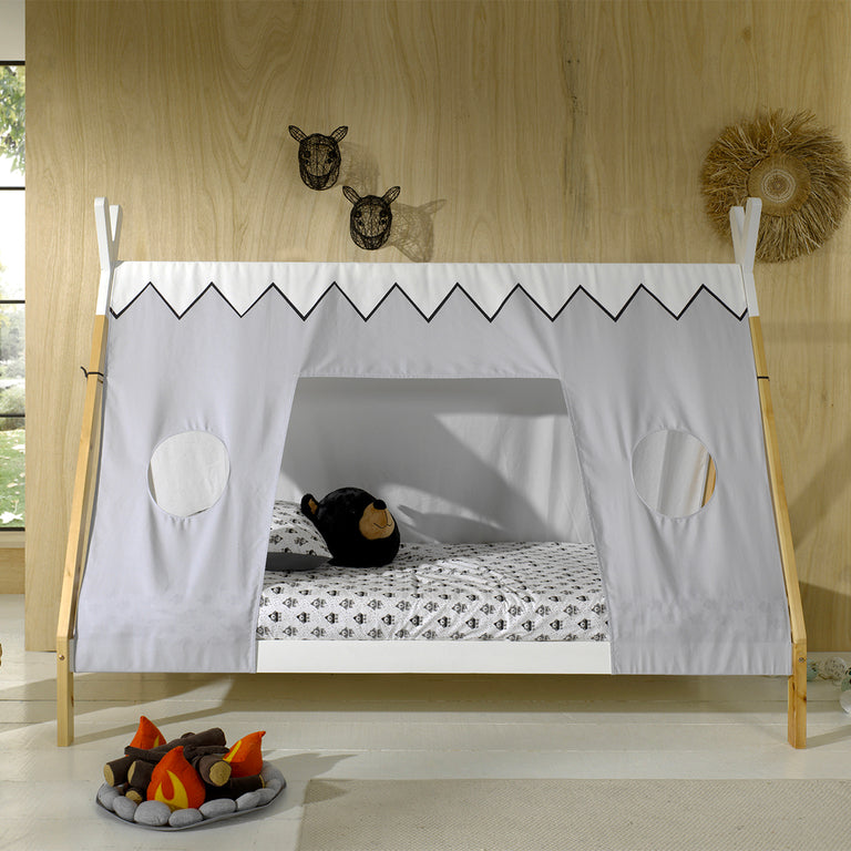 Lit tipi 90x200 sommier et housse inclus Vipack - Bois et blanc - vue 6