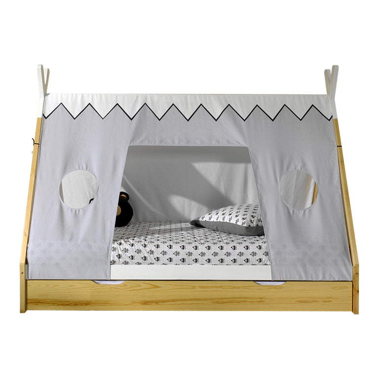 Lit tipi 90x200 sommier housse et tiroir inclus Vipack - Bois