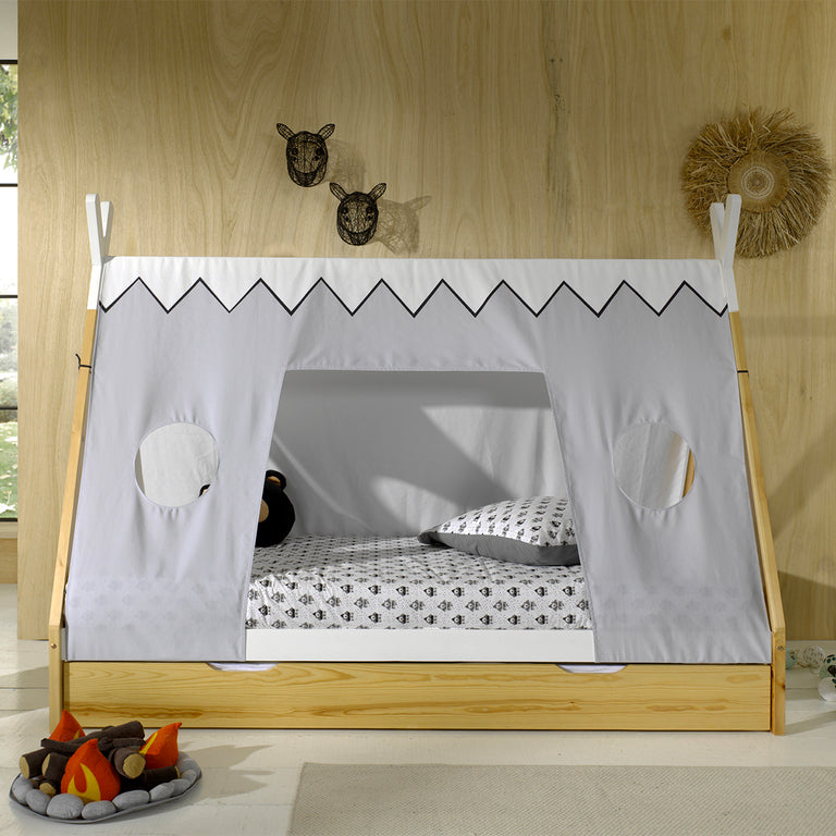 Lit tipi 90x200 sommier housse et tiroir inclus Vipack - Bois - vue 6
