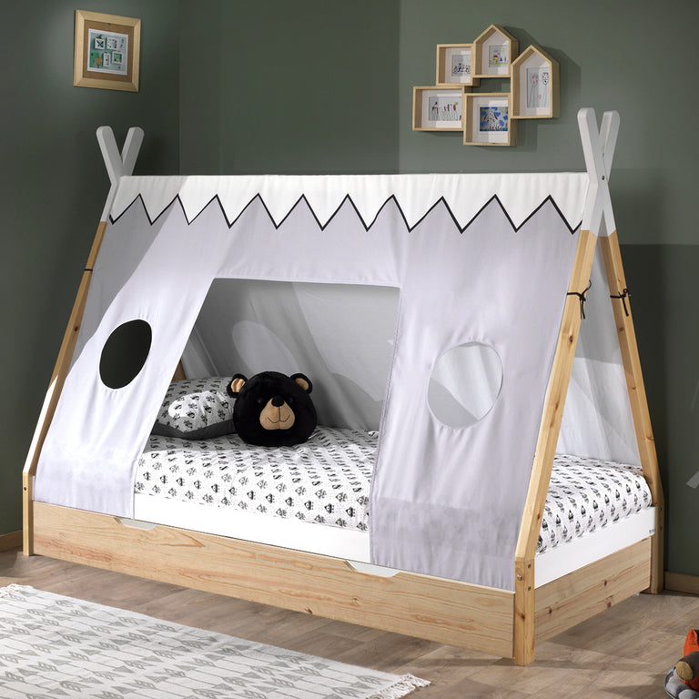 Lit tipi 90x200 sommier housse et tiroir inclus Vipack - Bois - vue 7