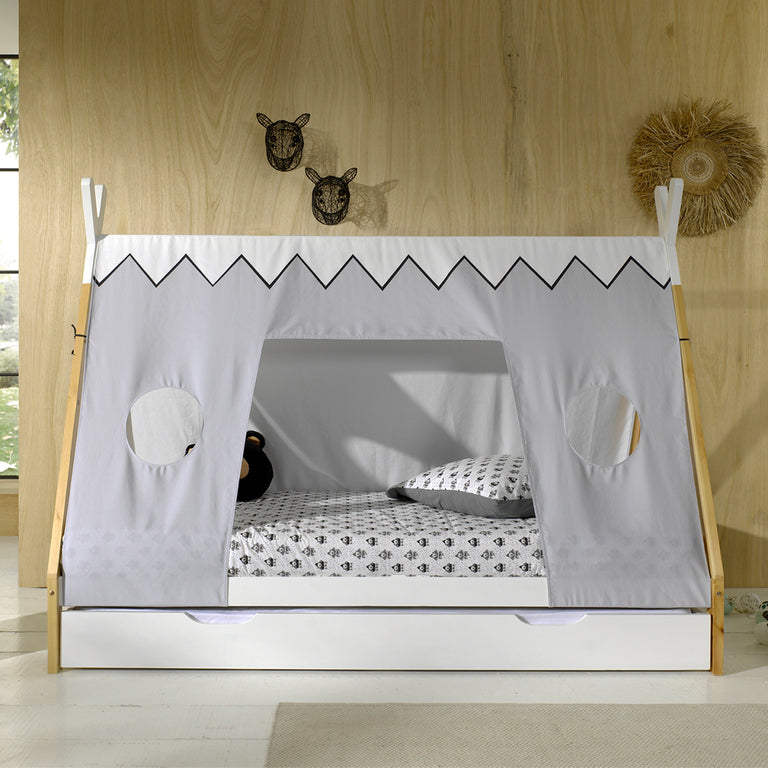 Lit tipi 90x200 sommier housse et tiroir inclus Vipack - Blanc - vue 6