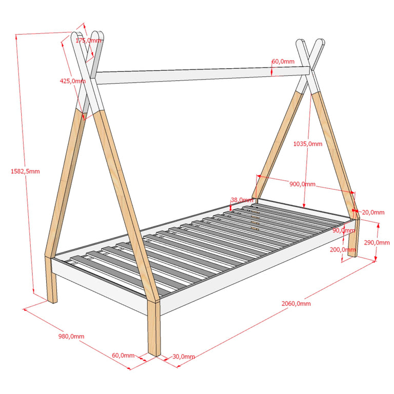 Lit tipi 90x200 sommier housse et tiroir inclus Vipack - Blanc - vue 7