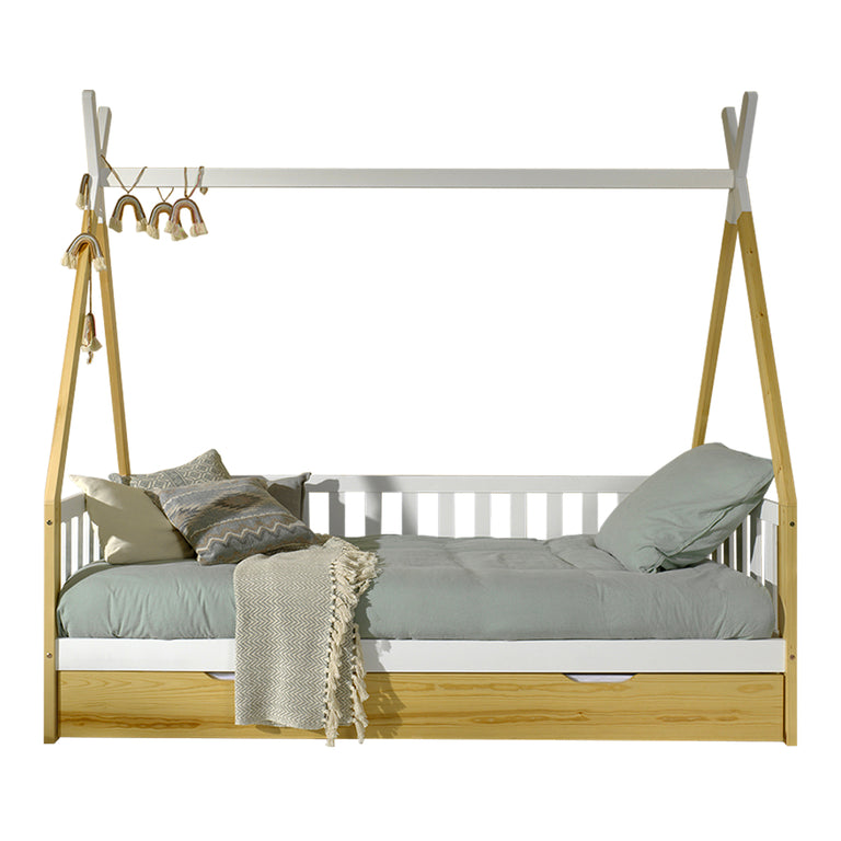 Lit tipi barrière 90x200 sommier et tiroir inclus Vipack - Bois