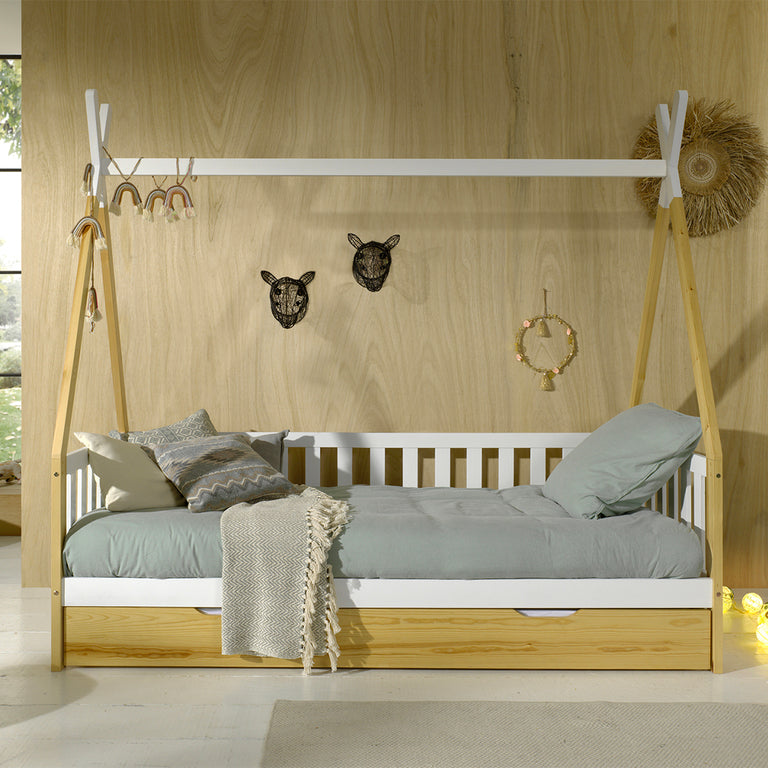 Lit tipi barrière 90x200 sommier et tiroir inclus Vipack - Bois - vue 2