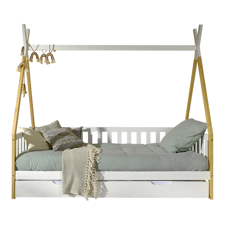 Lit tipi barrière 90x200 sommier et tiroir inclus Vipack - Blanc