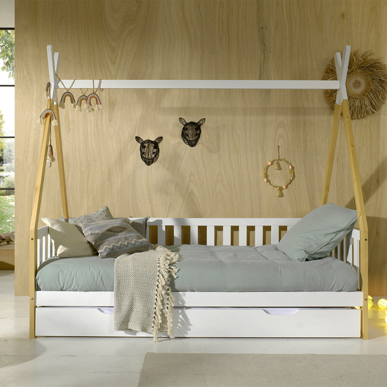 Lit tipi barrière 90x200 sommier et tiroir inclus Vipack - Blanc - vue 2