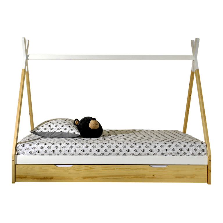 Lit tipi 90x200 sommier et tiroir inclus Vipack - Bois