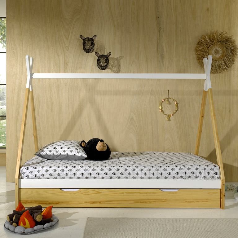 Lit tipi 90x200 sommier et tiroir inclus Vipack - Bois - vue 2