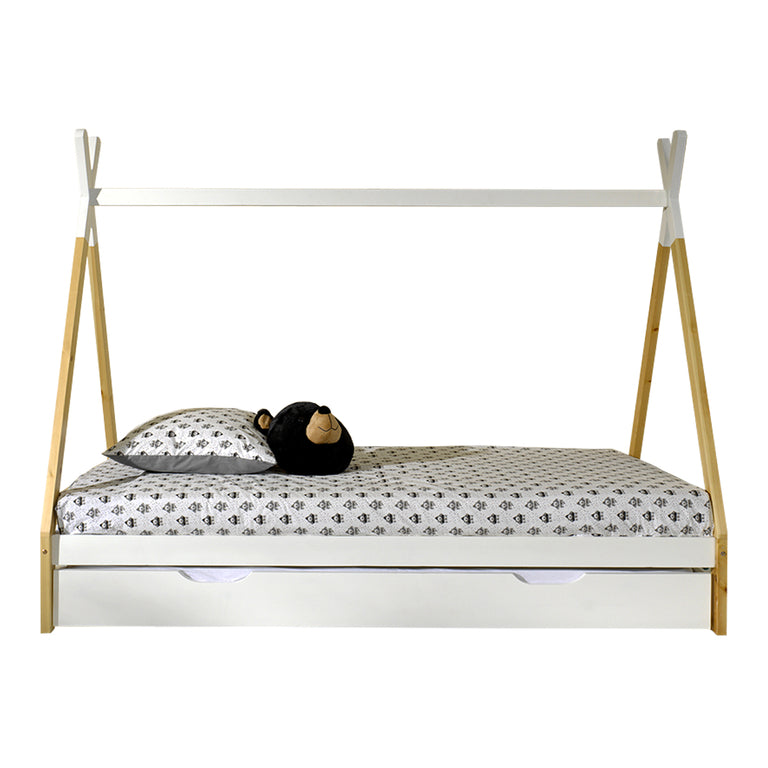 Lit tipi 90x200 sommier et tiroir inclus Vipack - Blanc