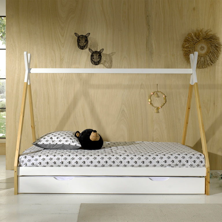 Lit tipi 90x200 sommier et tiroir inclus Vipack - Blanc - vue 2