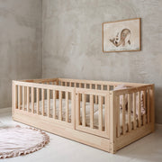 Lit au sol 120x200 entrée droite barrière et sommier inclus Bambino Bois