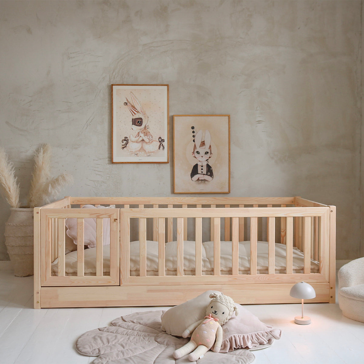 Lit au sol 120x200 entrée gauche barrière et sommier inclus Bambino Bois - vue 3