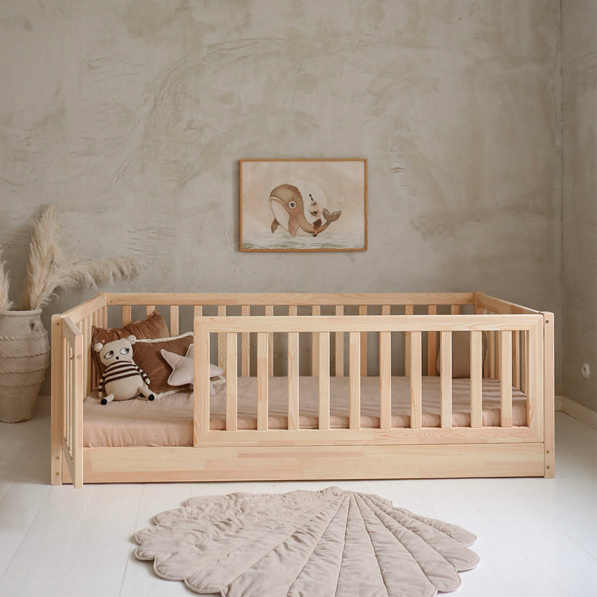 Lit au sol 120x200 entrée gauche barrière et sommier inclus Bambino Bois - vue 4