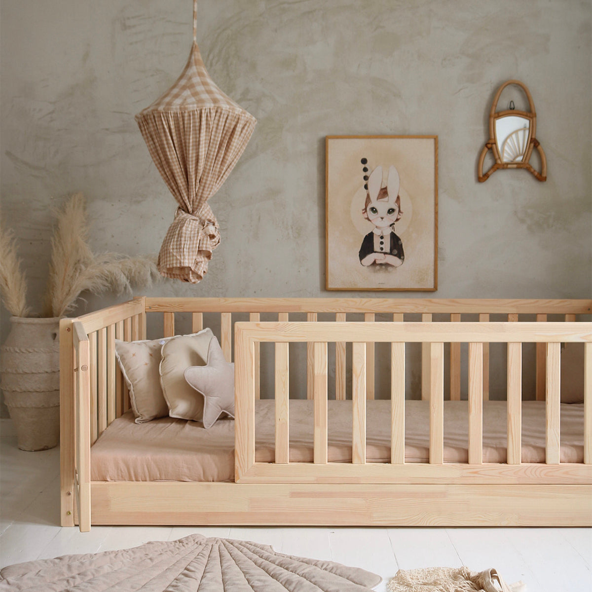 Lit au sol 120x200 entrée gauche barrière et sommier inclus Bambino Bois - vue 5