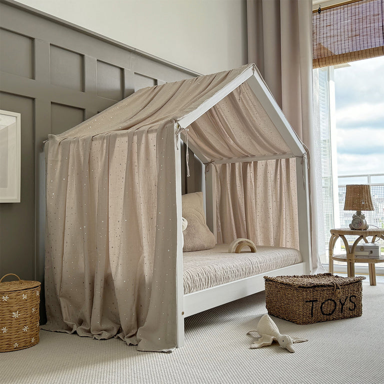 Ciel de lit en mousseline pour 90x200 Beige et argent - vue 3