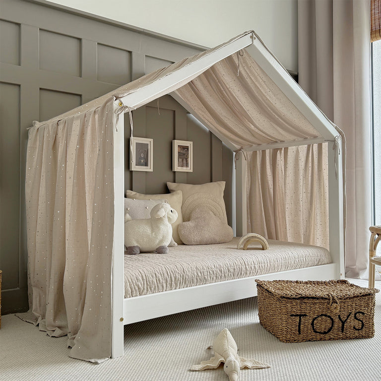 Ciel de lit en mousseline pour 90x200 Beige et argent