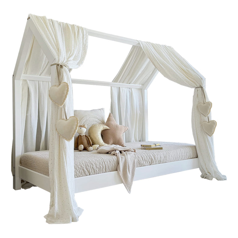 Ciel de lit en mousseline double pour 70x140 Blanc et or - vue 2